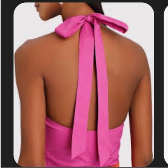 Staud Kai Top Peony Pink Crisscross Halter Shirt Cotton Sleeveless Sz 10 NEW - Picture 3 of 11
